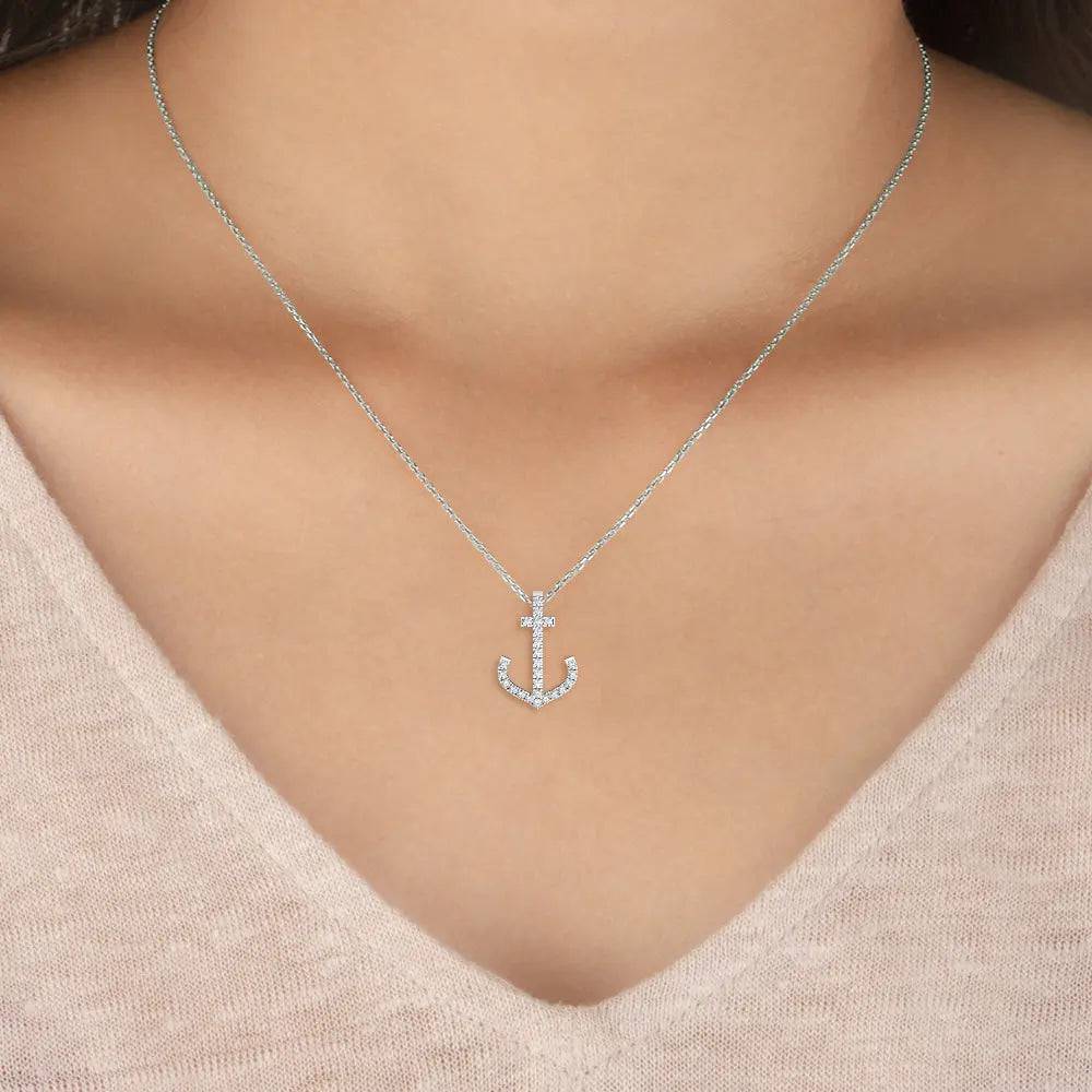 Anchor Pendant Lab Grown Diamonds 0.11 ctw - PUREFINEJEWELRY