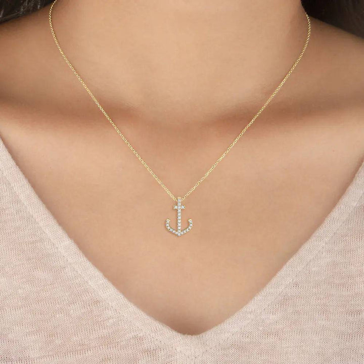 Anchor Pendant Lab Grown Diamonds 0.11 ctw - PUREFINEJEWELRY