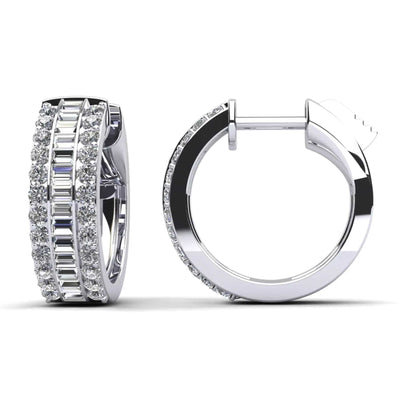 Baguette And Round Hoops Lab Diamonds 0.90 ctw - PUREFINEJEWELRY