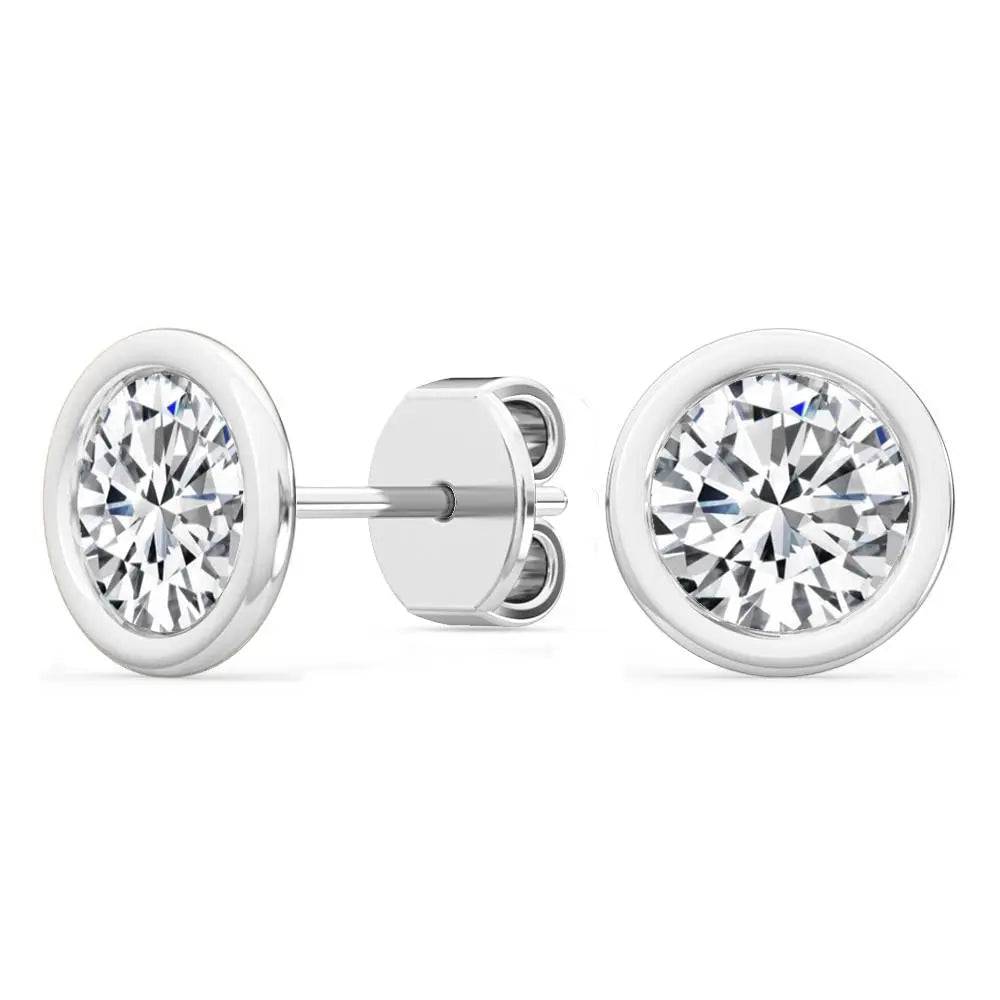 Bezel Stud Earrings Lab Grown Diamond 0.30ctw to 2.00 ctw - PUREFINEJEWELRY