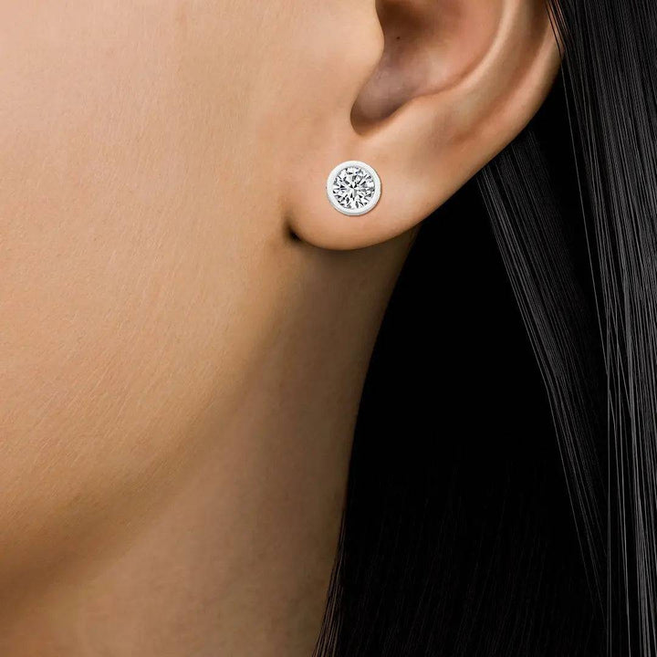 Bezel Stud Earrings Lab Grown Diamond 0.30ctw to 2.00 ctw - PUREFINEJEWELRY