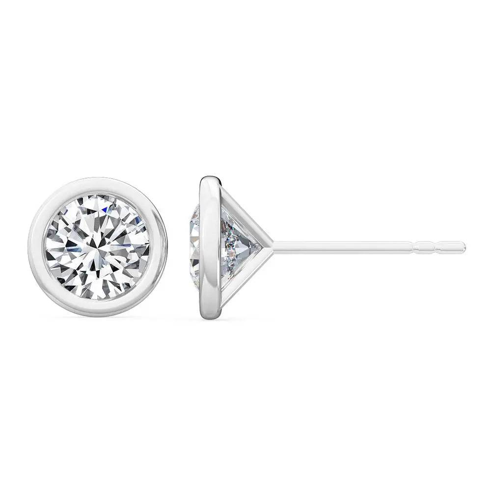 Bezel Stud Earrings Lab Grown Diamond 0.30ctw to 2.00 ctw - PUREFINEJEWELRY