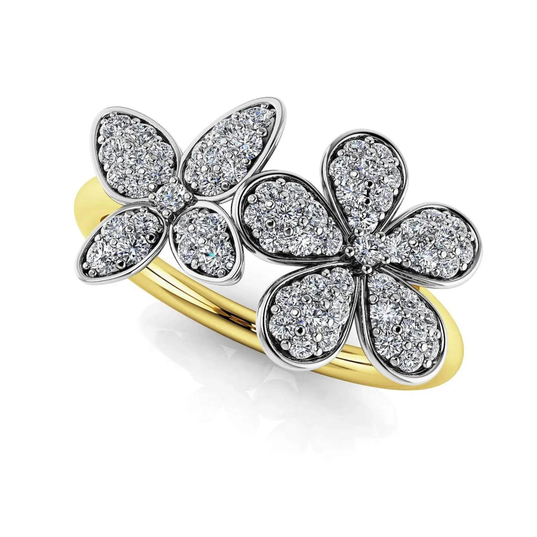 Butterfly And Flower Lab Diamond Ring 0.39 ctw - PUREFINEJEWELRY