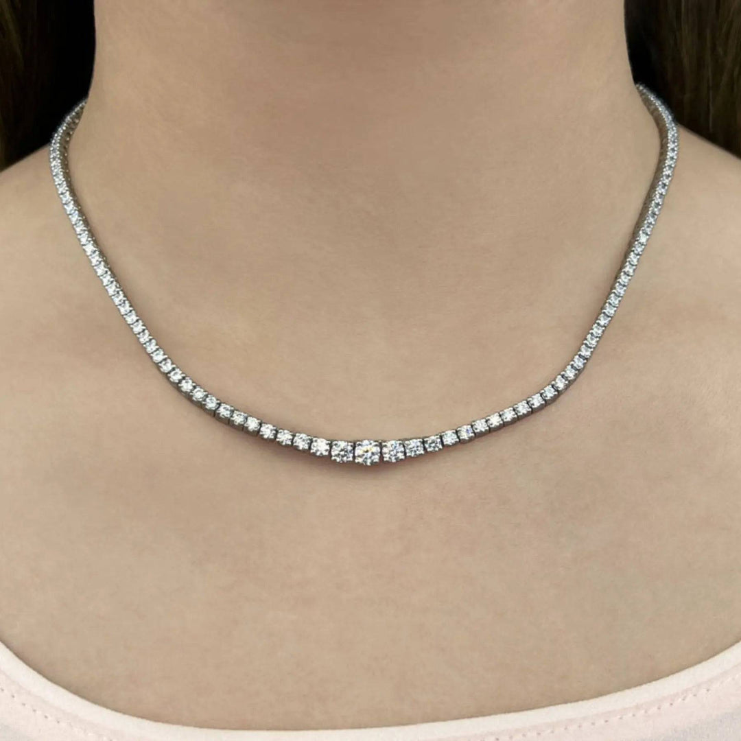 Classic Graduated Tennis Necklace Lab Diamonds 6.91 ctw - PUREFINEJEWELRY