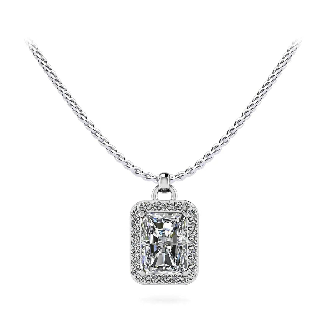 Emerald Cut Lab Diamond Halo Pendant 0.90 ctw - PUREFINEJEWELRY