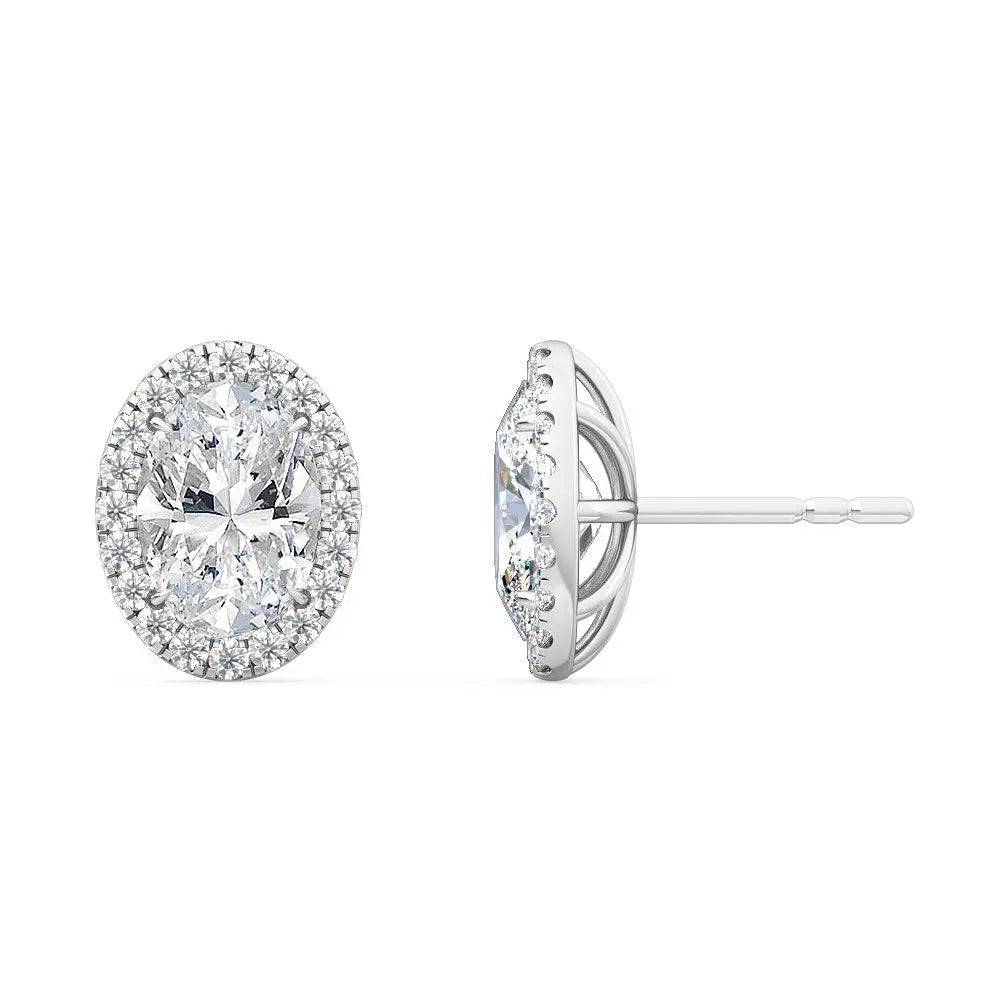 Halo Earrings Oval Shape Lab Diamond 1.20 ctw - PUREFINEJEWELRY