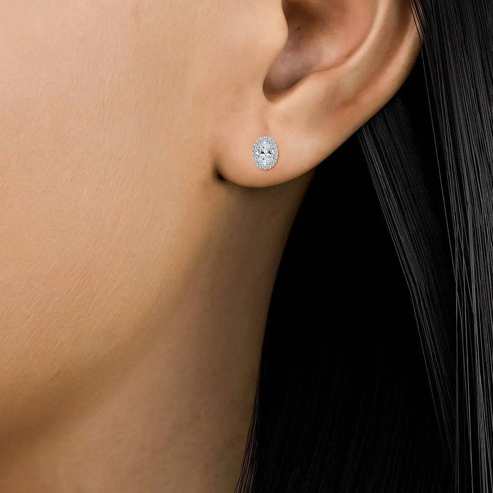 Halo Earrings Oval Shape Lab Diamond 1.20 ctw - PUREFINEJEWELRY