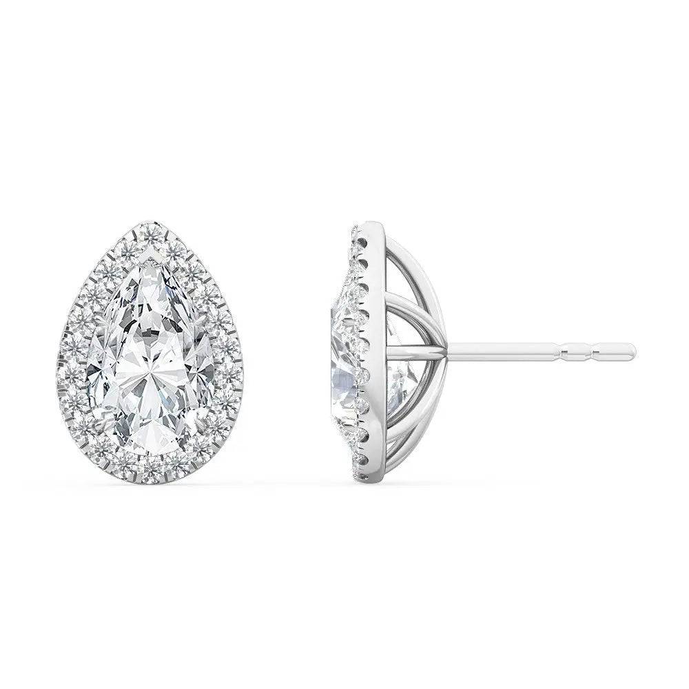 Halo Earrings Pear Shape Lab Diamond 1.30 ctw - PUREFINEJEWELRY