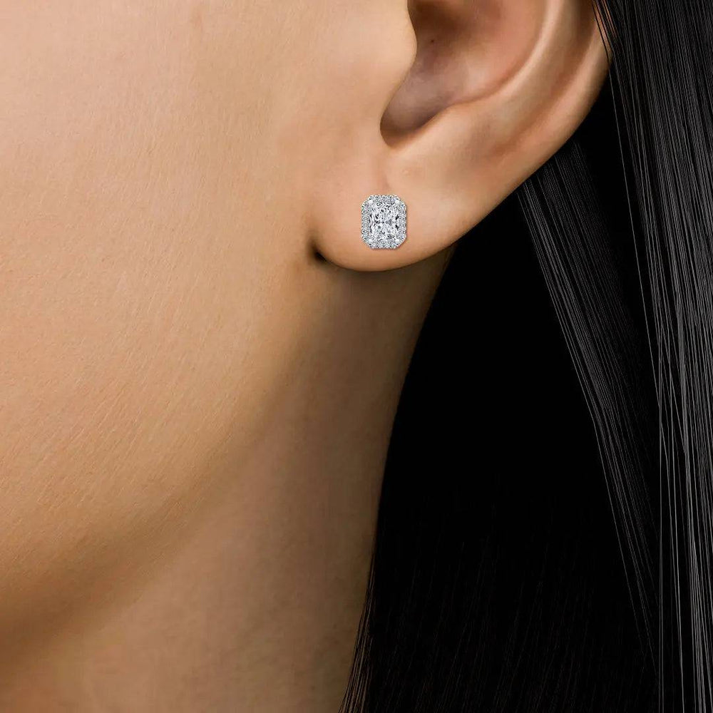 Halo Earrings Radiant Cut Lab Diamond 1.65 ctw - PUREFINEJEWELRY