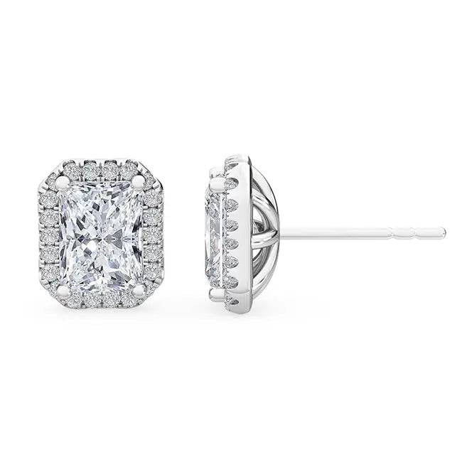 Halo Earrings Radiant Cut Lab Diamond 1.65 ctw - PUREFINEJEWELRY