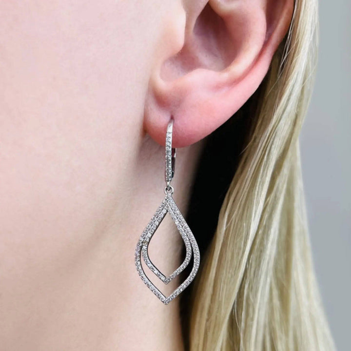 Open Double Leaf Lab Diamond Drop Earrings 1.22 ctw - PUREFINEJEWELRY