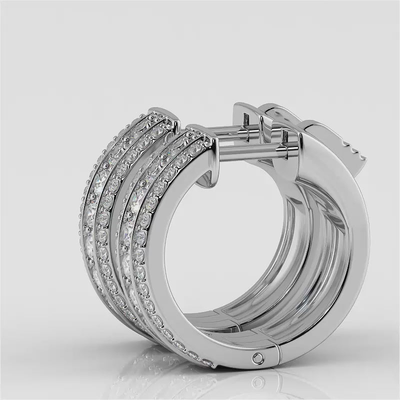 Three Row Lab Diamond Hoop Earrings 0.85 ctw