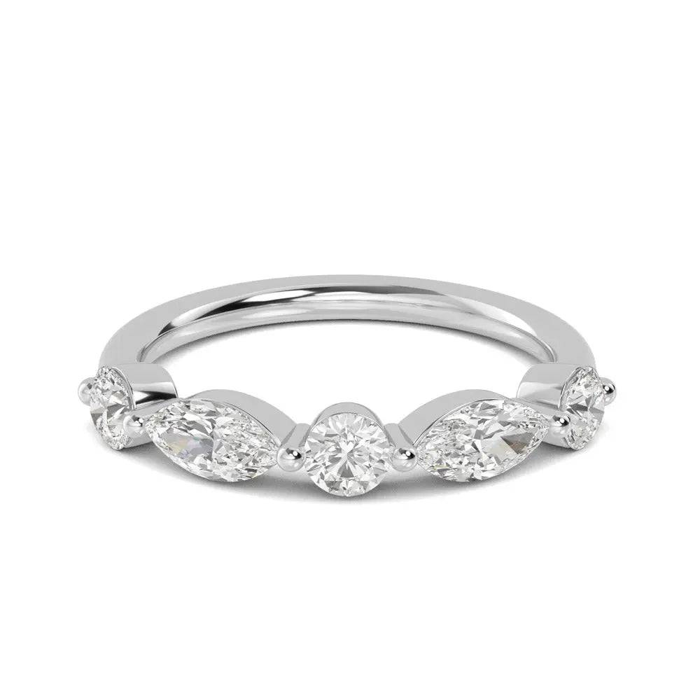 Semi Eternity Ring Marquise and Round Lab Grown Diamond 1.00 ct - PUREFINEJEWELRY