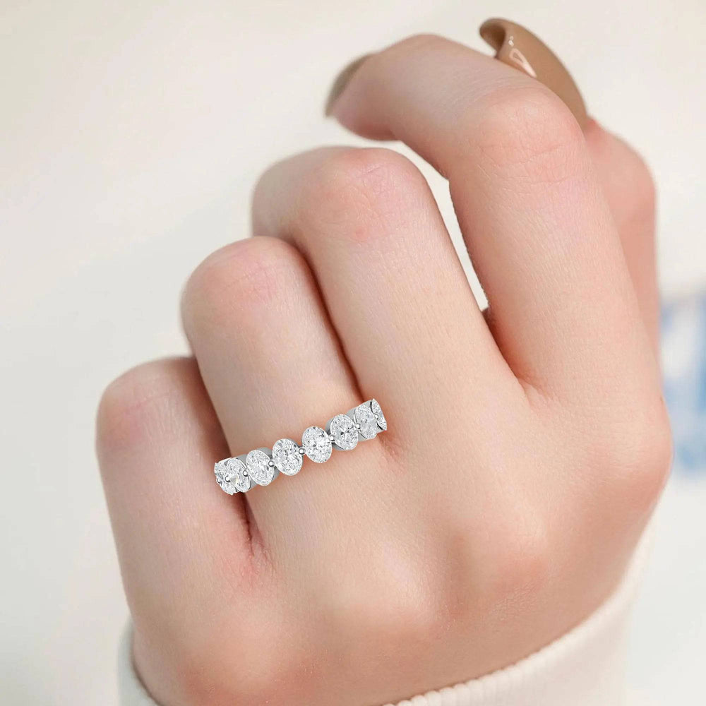 Semi Eternity Ring Oval Lab Grown Diamond 2.00 ct - PUREFINEJEWELRY