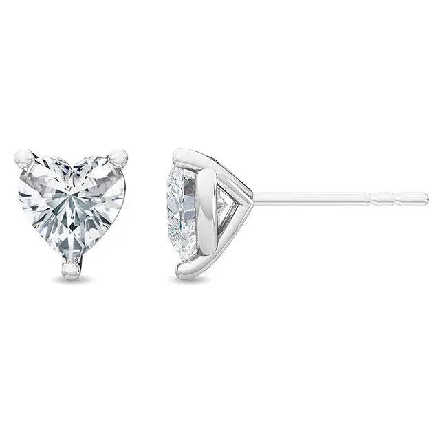 Solitaire Earrings Heart Shape Lab Diamond 1.00 ctw - PUREFINEJEWELRY