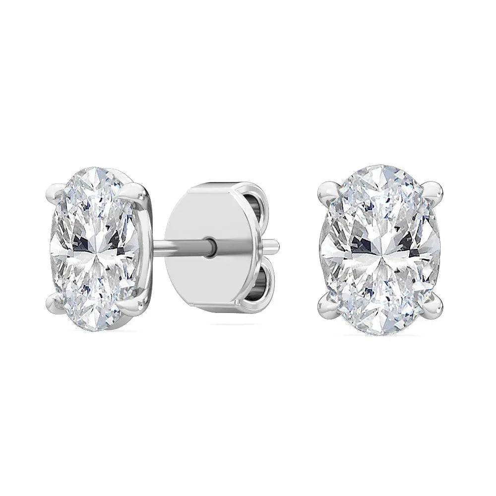 Solitaire Earrings Oval Shape Lab Diamond 1.50 ctw - PUREFINEJEWELRY