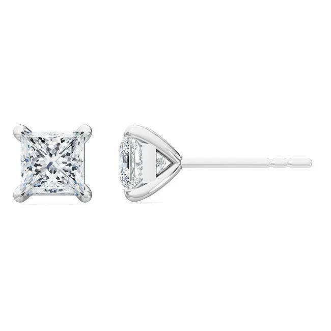 Solitaire Earrings Princess Lab Grown Diamond 2.00 ctw - PUREFINEJEWELRY