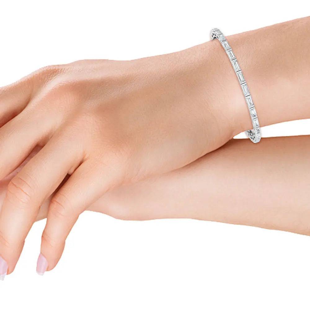 Tennis Bracelet Baguette Shape Lab Diamond 5.72 ctw - PUREFINEJEWELRY