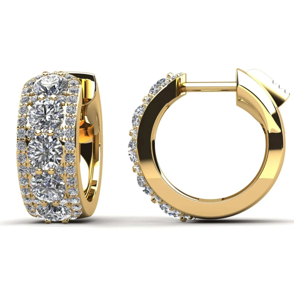 Three Rows Hoop Earrings Lab Diamonds 2.04 ctw - PUREFINEJEWELRY