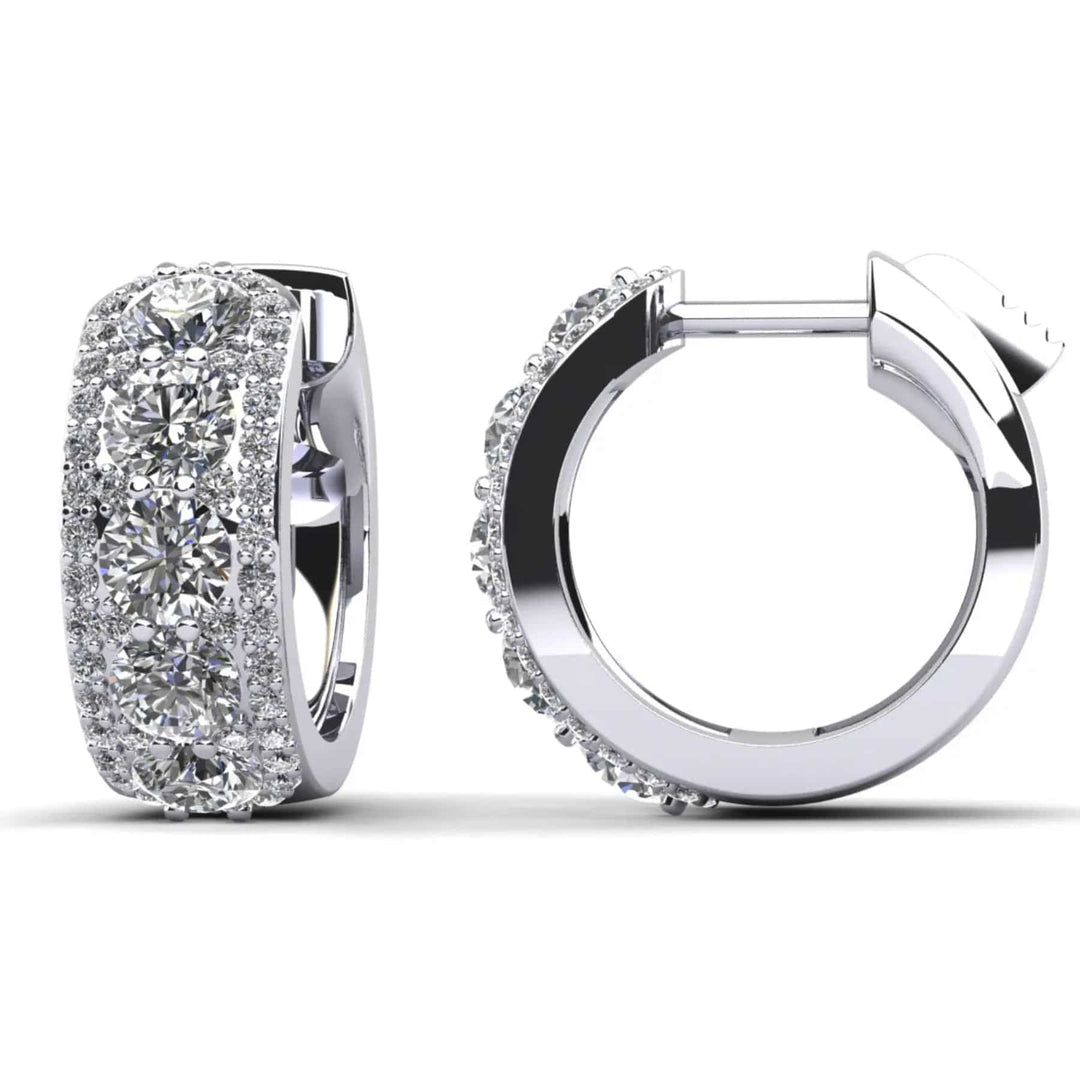 Three Rows Hoop Earrings Lab Diamonds 2.04 ctw - PUREFINEJEWELRY