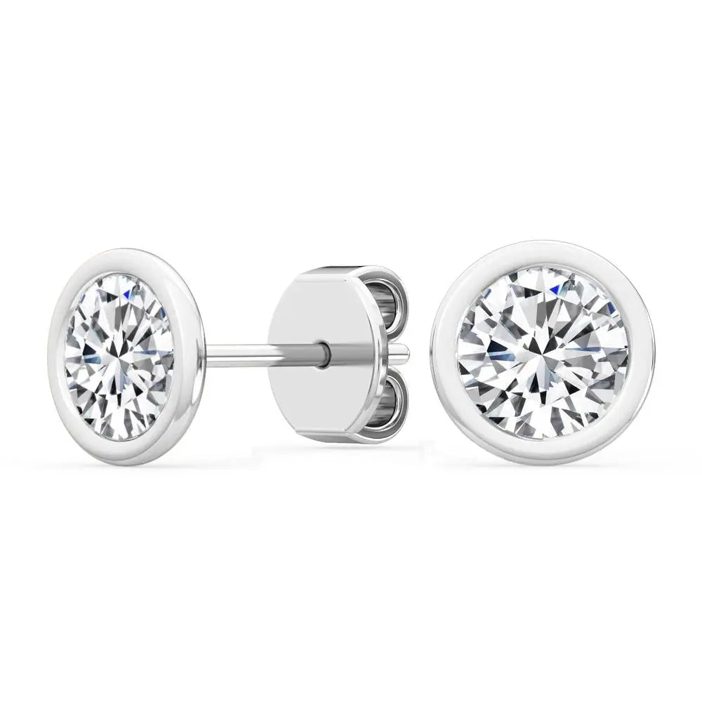 Bezel Stud Earrings Lab Grown Diamond 0.30ctw to 2.00 ctw - PUREFINEJEWELRY